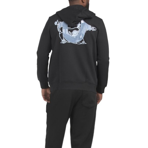 True Religion 2 PC Men's Sweatsuit Denim Logo Hoodie Joggers Tracksuit Set NWT - Picture 3 of 12